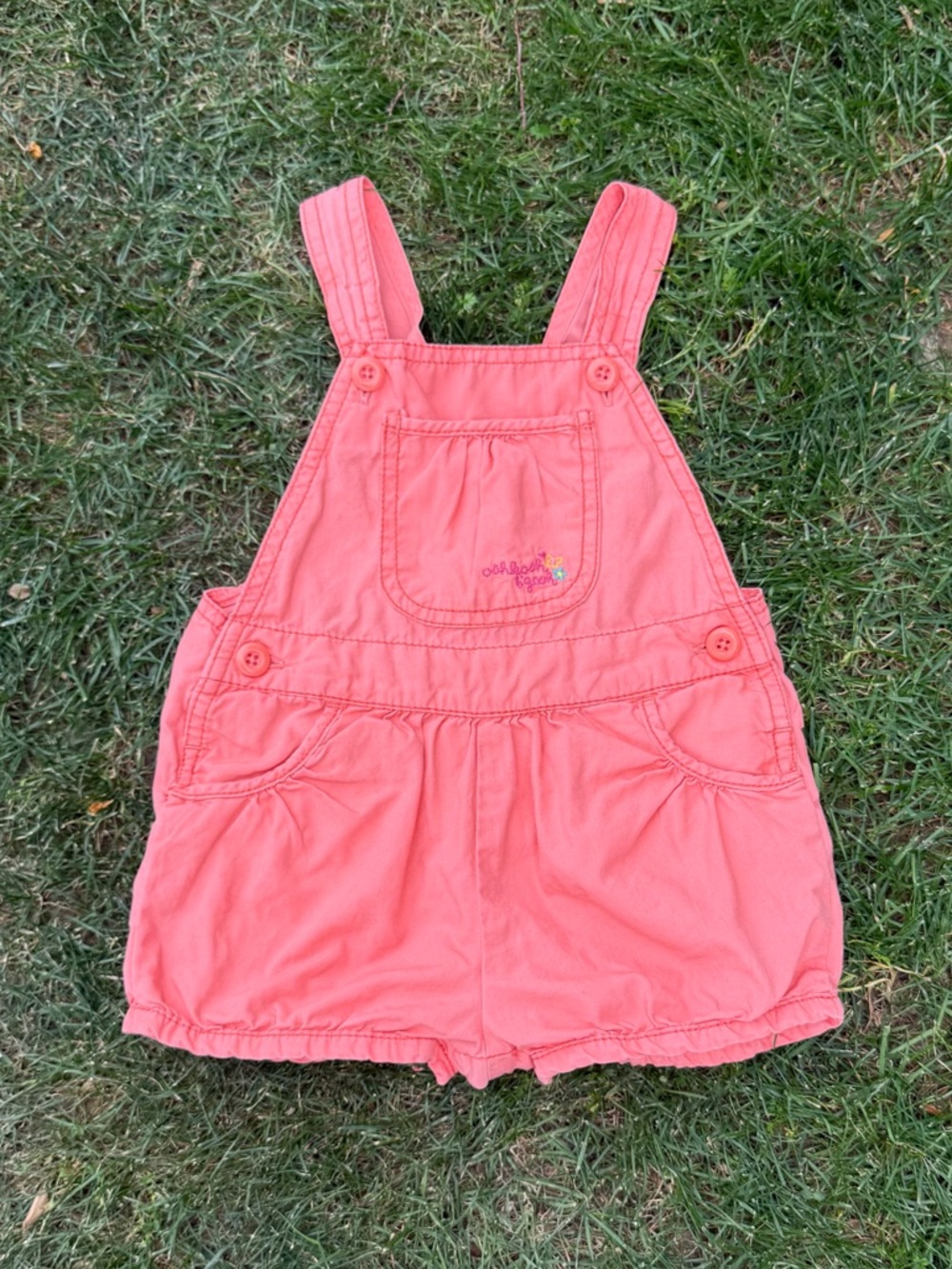 Vintage OshKosh B'gosh Coral Pink Short Overalls 18m